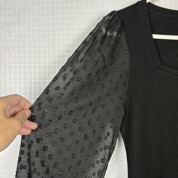 Carmen Marc Valvo Black Sheer Sleeve Top‎ Size Medium Office Career Dressy - Picture 4 of 9